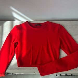 Red Crop Long Sleeve Shirt
